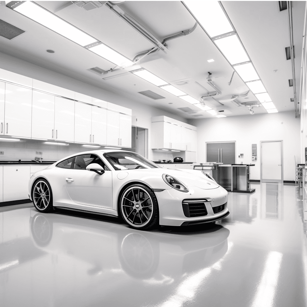 A car in a clean detailing workshop